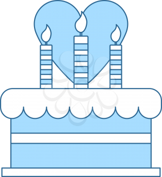 Cacke With Candles And Heart Icon. Thin Line With Blue Fill Design. Vector Illustration.