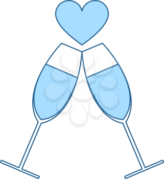 Champagne Glass With Heart Icon. Thin Line With Blue Fill Design. Vector Illustration.
