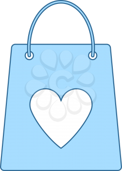 Shopping Bag With Heart Icon. Thin Line With Blue Fill Design. Vector Illustration.