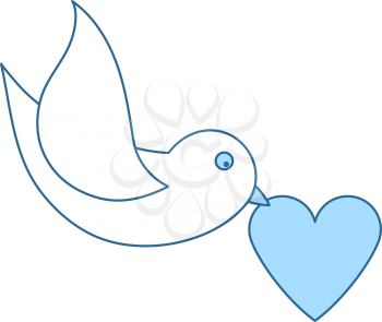 Dove With Heart Icon. Thin Line With Blue Fill Design. Vector Illustration.