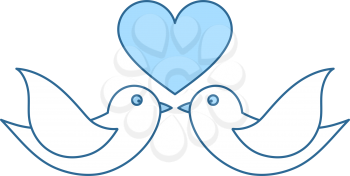 Dove With Heart Icon. Thin Line With Blue Fill Design. Vector Illustration.