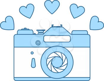 Camera With Hearts Icon. Thin Line With Blue Fill Design. Vector Illustration.