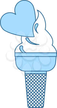 Valentine Icecream With Heart Icon. Thin Line With Blue Fill Design. Vector Illustration.