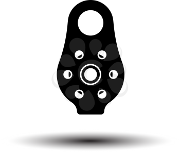 Alpinist Pulley Icon. Black on White Background With Shadow. Vector Illustration.
