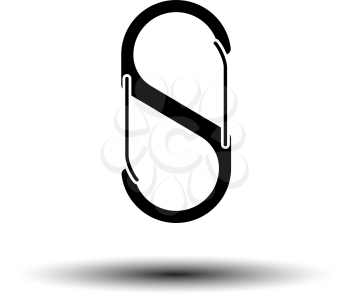Alpinist Double Sided Carabine Icon. Black on White Background With Shadow. Vector Illustration.