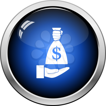 Hand Holding The Money Bag Icon. Glossy Button Design. Vector Illustration.