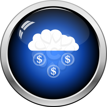 Coins Falling From Cloud Icon. Glossy Button Design. Vector Illustration.