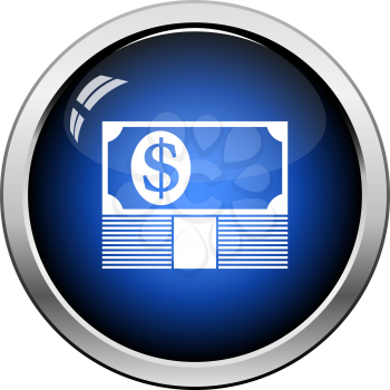 Banknote On Top Of Money Stack Icon. Glossy Button Design. Vector Illustration.