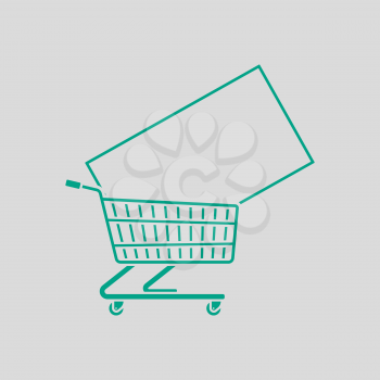 Shopping Cart With TV Icon. Green on Gray Background. Vector Illustration.