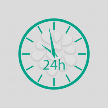 24 Hours Clock Icon. Green on Gray Background. Vector Illustration.