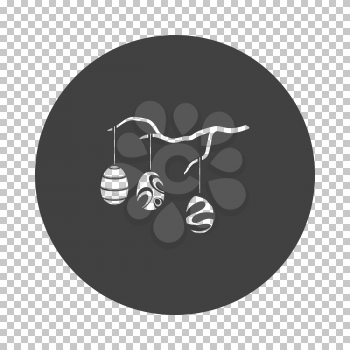 Easter Eggs Hanged On Tree Branch Icon. Subtract Stencil Design on Tranparency Grid. Vector Illustration.