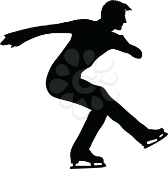 Figure skate man silhouette. Black on white.  Vector illustration.