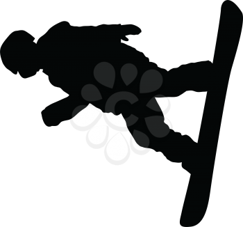 Snowboarder man silhouette. Black on white.  Vector illustration.