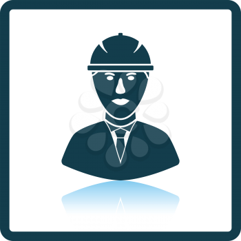 Icon of construction worker head in helmet. Shadow reflection design. Vector illustration.