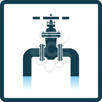 Icon of Pipe with valve. Shadow reflection design. Vector illustration.