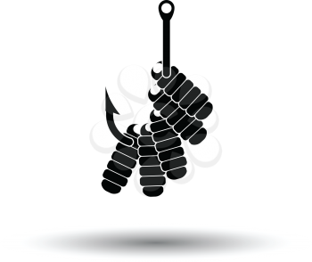 Icon of worm on hook. White background with shadow design. Vector illustration.
