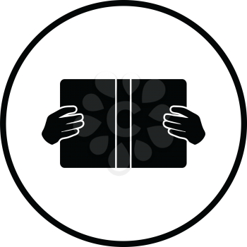 Boy reading book icon. Thin circle design. Vector illustration.