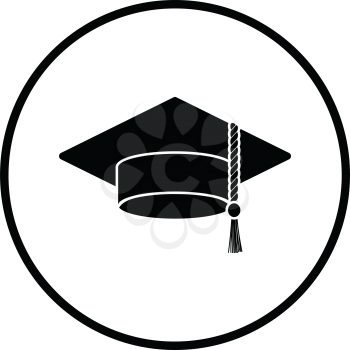 Graduation cap icon. Thin circle design. Vector illustration.