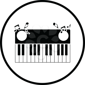 Piano keyboard icon. Thin circle design. Vector illustration.