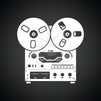 Reel tape recorder icon. Black background with white. Vector illustration.