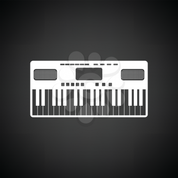 Music synthesizer icon. Black background with white. Vector illustration.