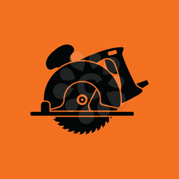 Circular saw icon. Orange background with black. Vector illustration.
