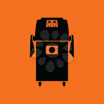 Vacuum cleaner icon. Orange background with black. Vector illustration.