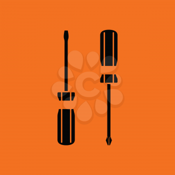 Screwdriver icon. Orange background with black. Vector illustration.