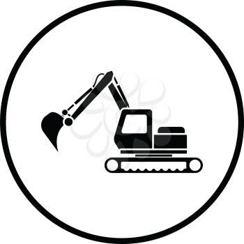 Icon of construction excavator. Thin circle design. Vector illustration.