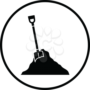 Icon of Construction shovel and sand. Thin circle design. Vector illustration.