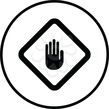 Icon of Warning hand. Thin circle design. Vector illustration.