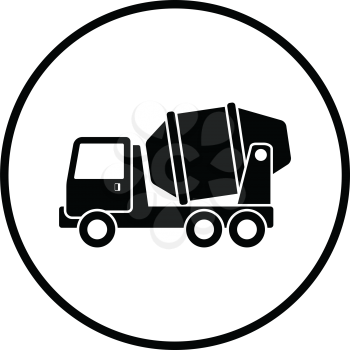 Icon of Concrete mixer truck . Thin circle design. Vector illustration.