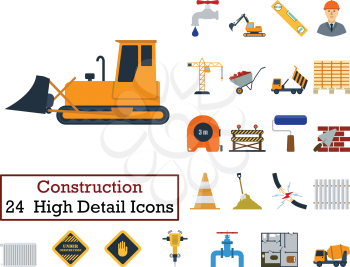 Set of 24  Construction Icons. Flat color design. Vector illustration.