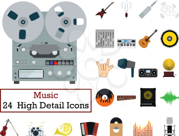 Set of 24  Music Icons. Flat color design. Vector illustration.