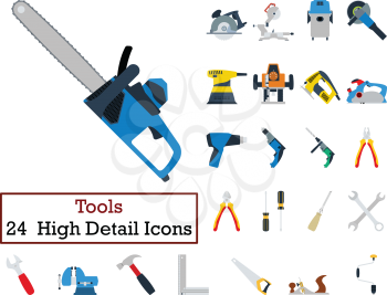Set of 24  Tools Icons. Flat color design. Vector illustration.