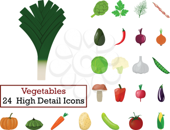 Set of 24  Vegetables Icons. Flat color design. Vector illustration.