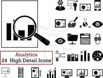 Set of 24  Analytics  Icons. Monochrome color design. Vector illustration.