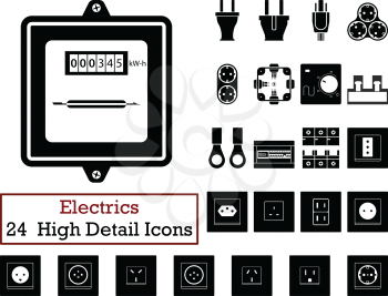 Set of 24  Electrics Icons. Monochrome color design. Vector illustration.