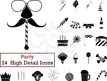 Set of 24  Party Icons.. Monochrome color design. Vector illustration.