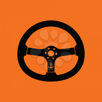 Icon of  steering wheel . Orange background with black. Vector illustration.