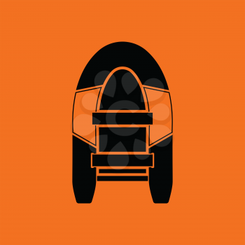 Icon of rubber boat . Orange background with black. Vector illustration.