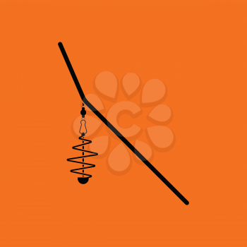 Icon of  fishing feeder net. Orange background with black. Vector illustration.