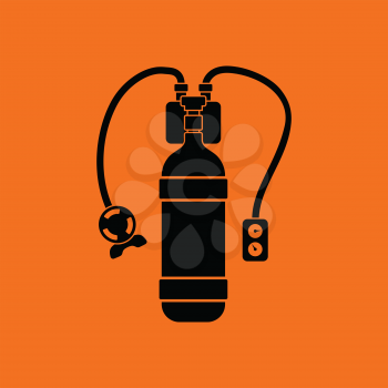 Icon of scuba. Orange background with black. Vector illustration.