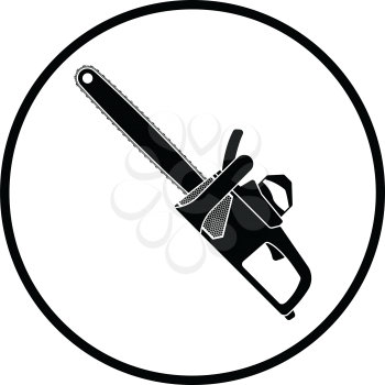 Chain saw icon. Thin circle design. Vector illustration.