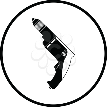 Electric drill icon. Thin circle design. Vector illustration.