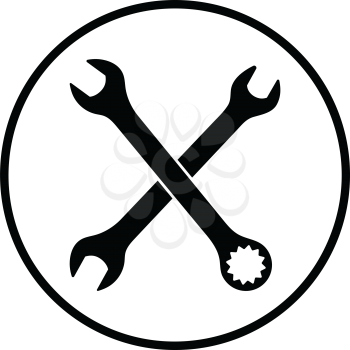 Crossed wrench  icon. Thin circle design. Vector illustration.