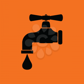 Icon of  pipe with valve. Orange background with black. Vector illustration.