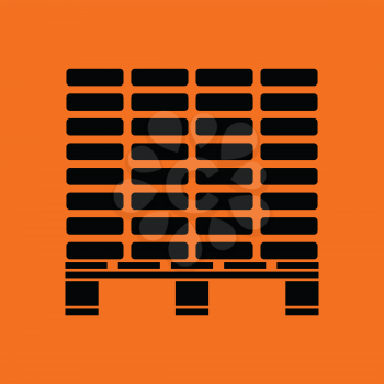 Icon of construction pallet . Orange background with black. Vector illustration.