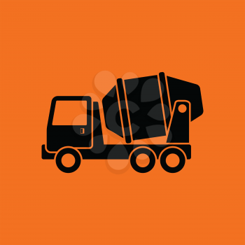 Icon of Concrete mixer truck . Orange background with black. Vector illustration.