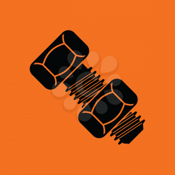 Icon of bolt and nut. Orange background with black. Vector illustration.